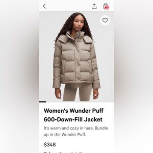 Lululemon Tan/Taupe Wunder Puff Jacket Size 12